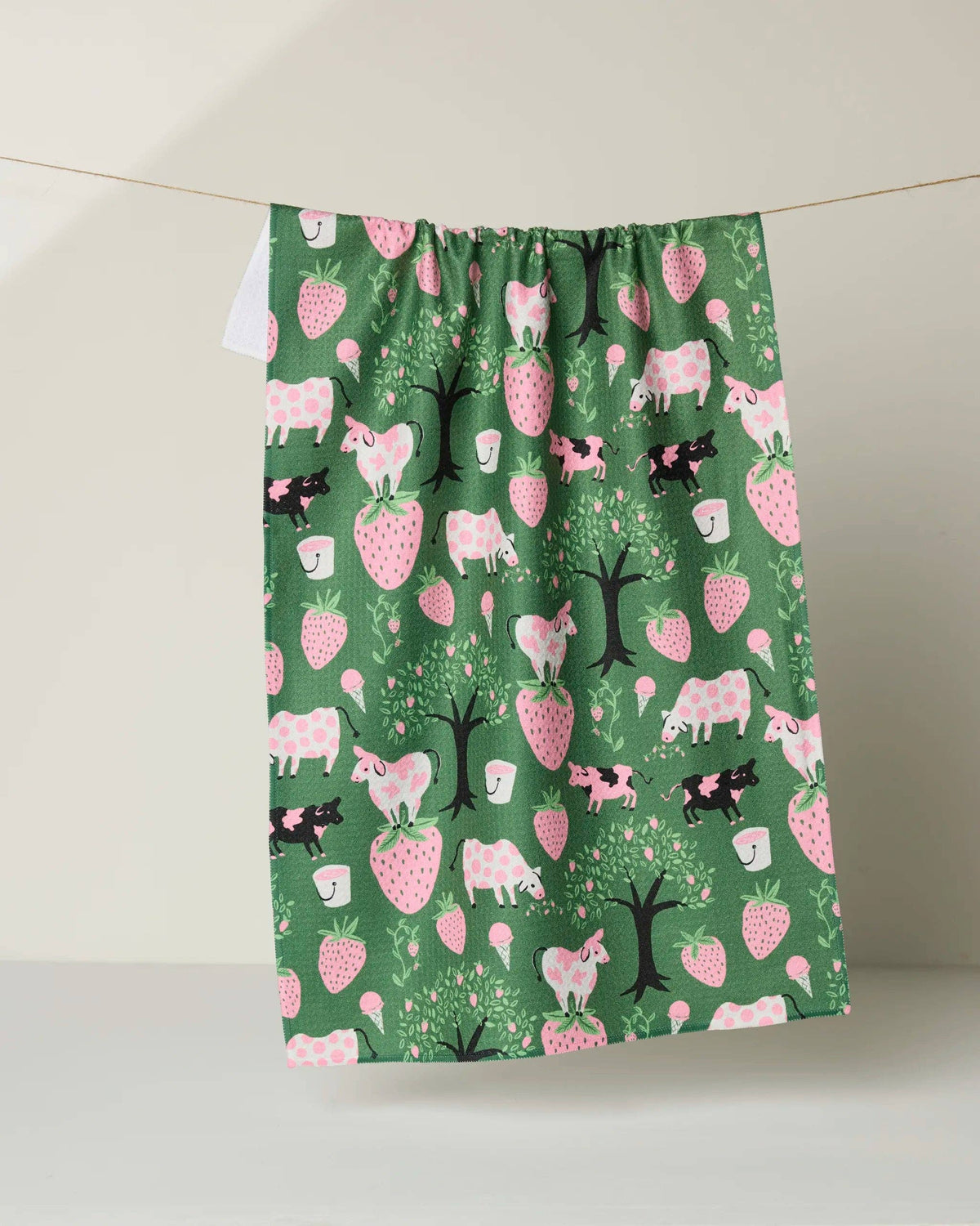Strawberry Cows Tea Towel by Geometry