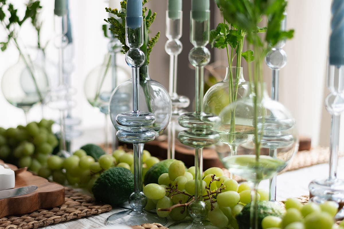 Glass Candlestick in Sage - Medium - The Preppy Bunny