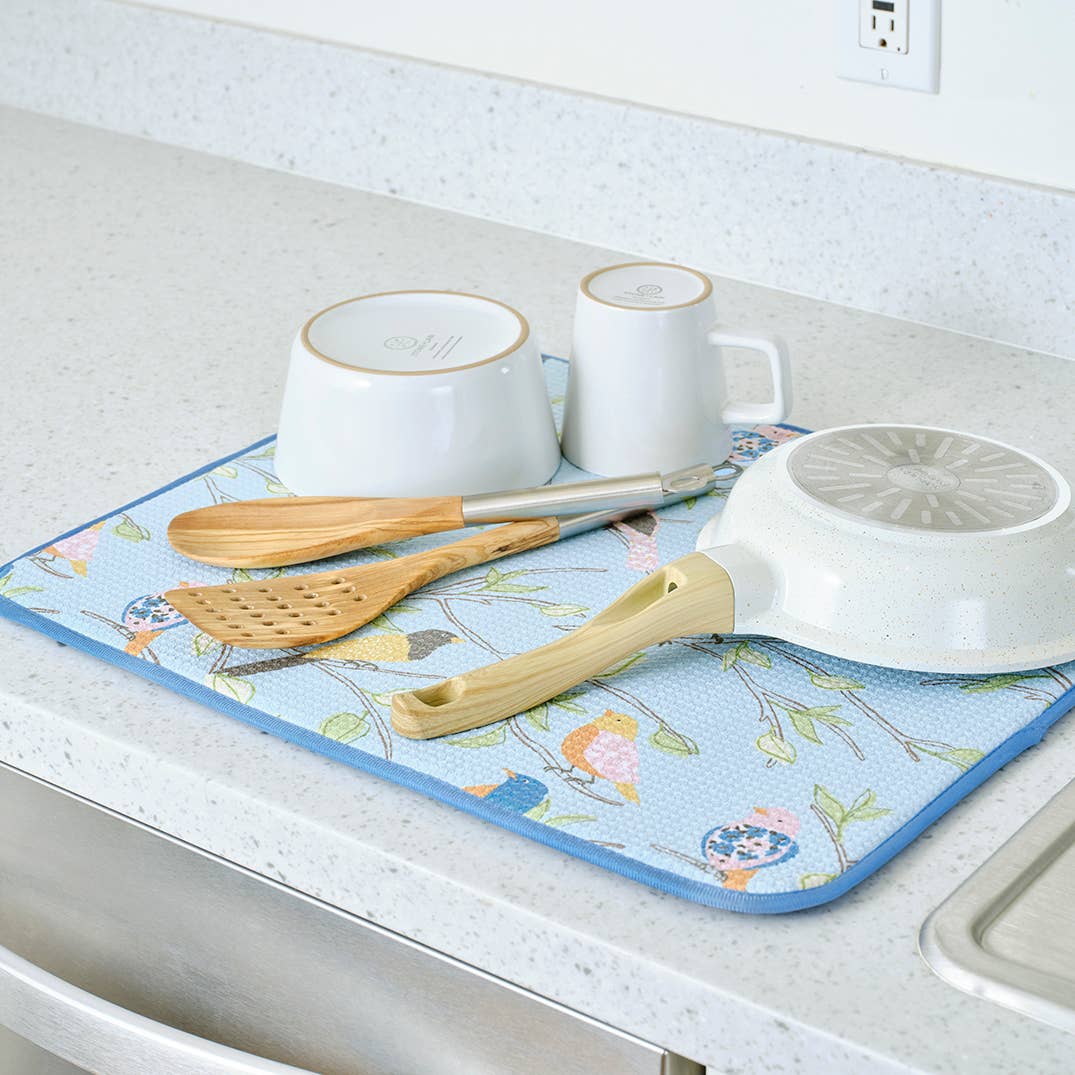 Floral Finch &amp; Friends Dish Drying Mats, Set of 2 - The Preppy Bunny