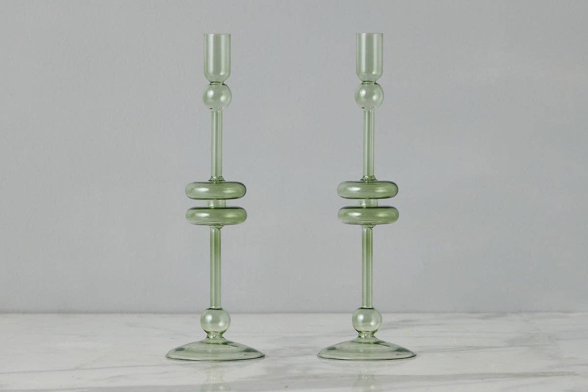Glass Candlestick in Sage - Large - The Preppy Bunny