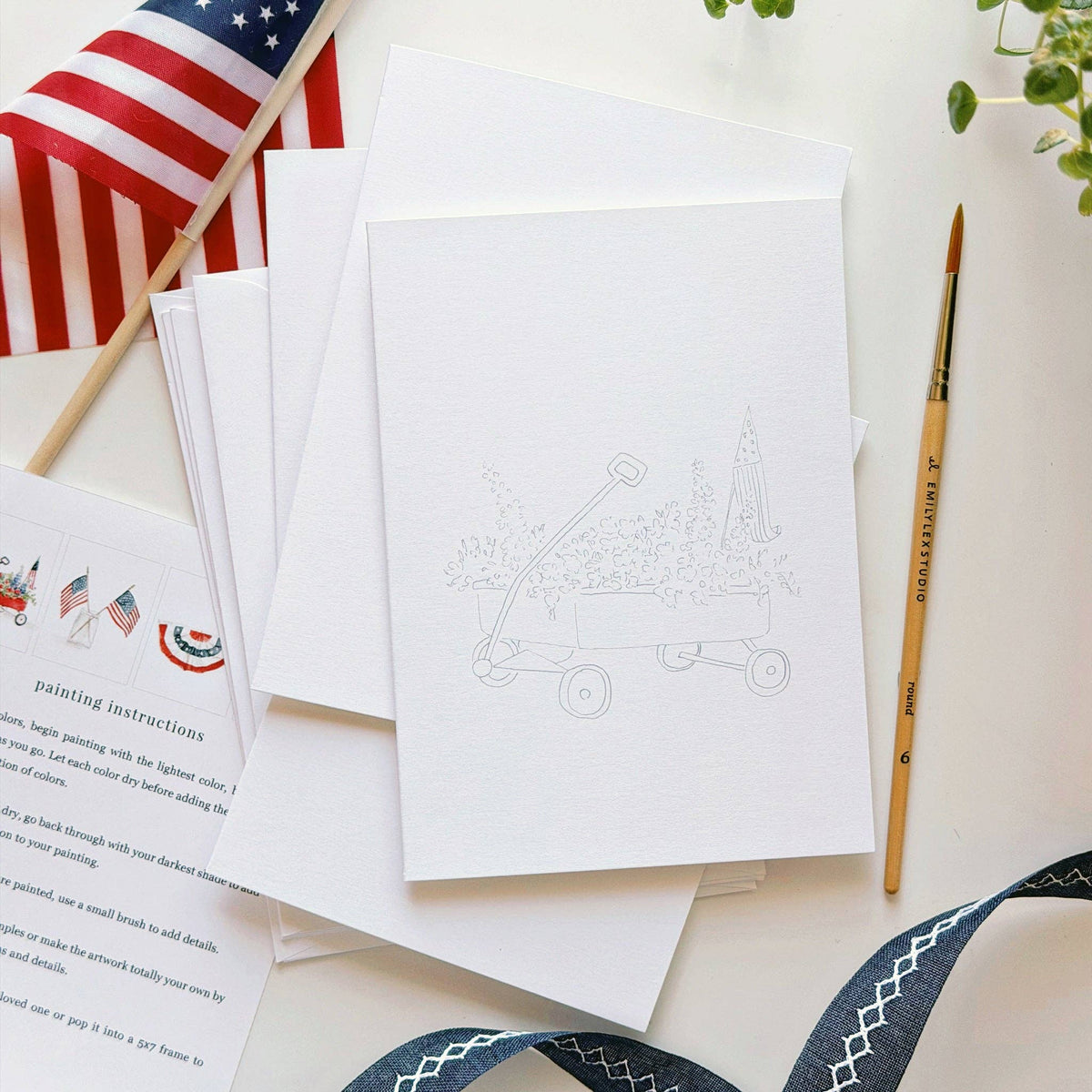 Americana paintable watercolor notecard set - The Preppy Bunny