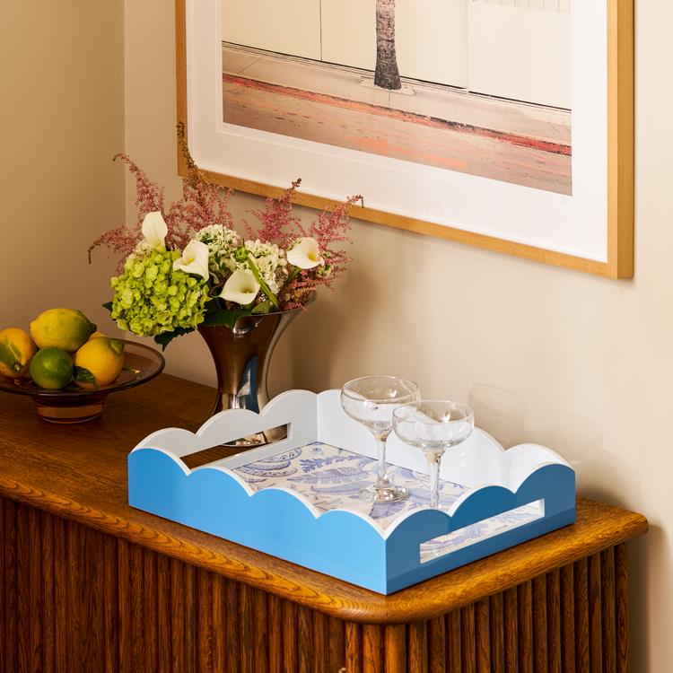 Palm Beach Blue Lacquered Scallop Medium Tray - The Preppy Bunny