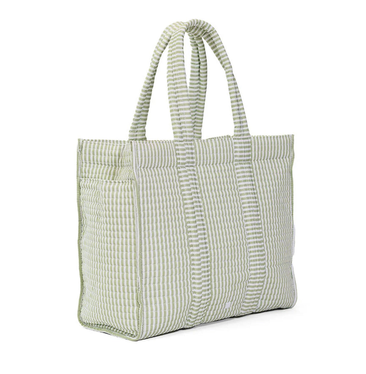 Quilted Go Go Tote in Stripe Sage - The Preppy Bunny