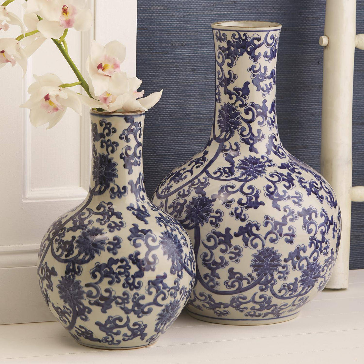 Blue and White Lotus Flower Vase - 2 sizes available - The Preppy Bunny