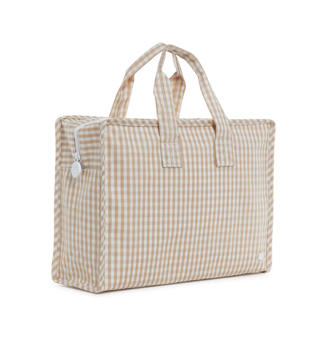 Zip Top Tote in Khaki Gingham - The Preppy Bunny