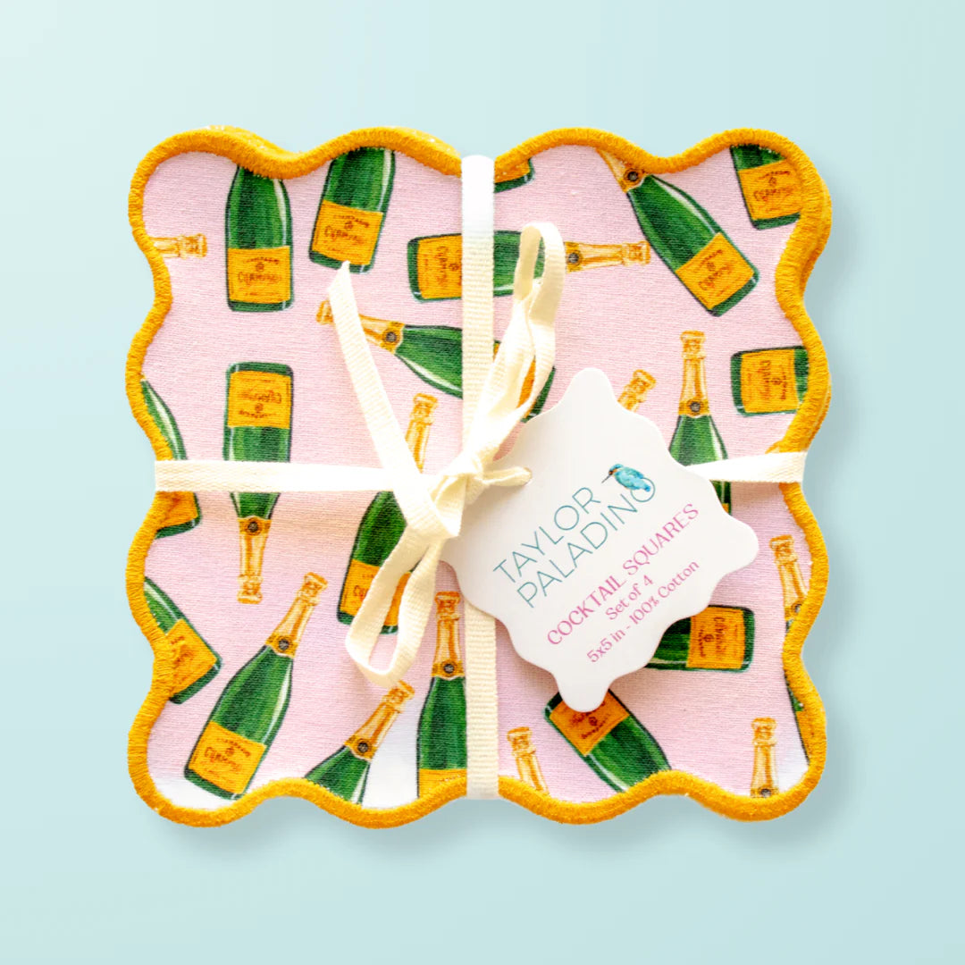 Champagne Bottles Pink Cocktail Squares - The Preppy Bunny