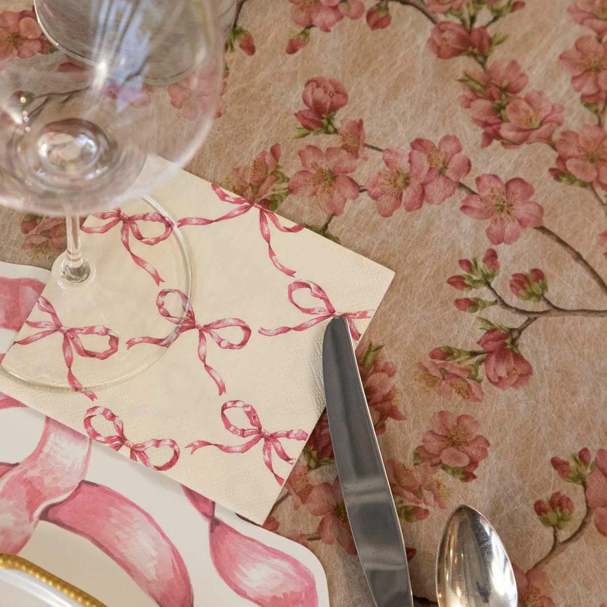Pink Bow Lattice Cocktail Napkins - The Preppy Bunny