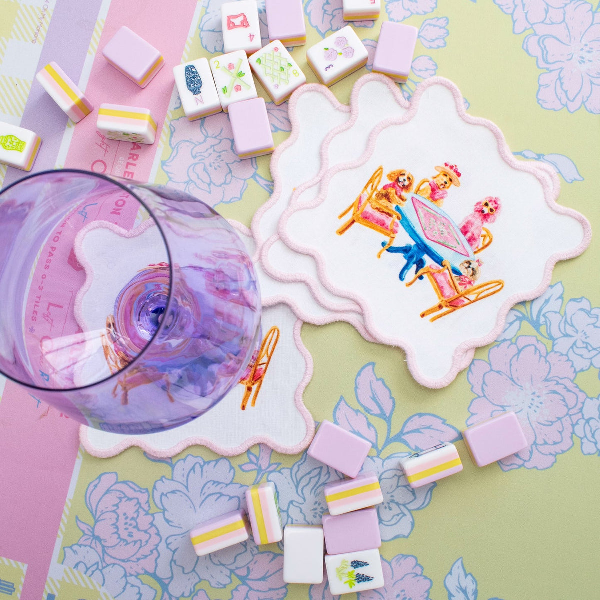 Dogs Playing Mahjong Cocktail Squares - The Preppy Bunny