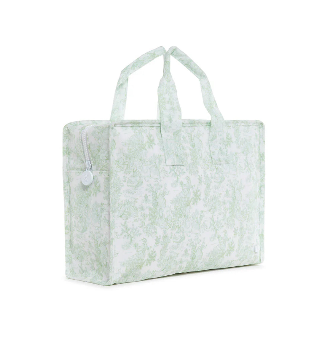 Zip Top Tote in Bunny Toile Green