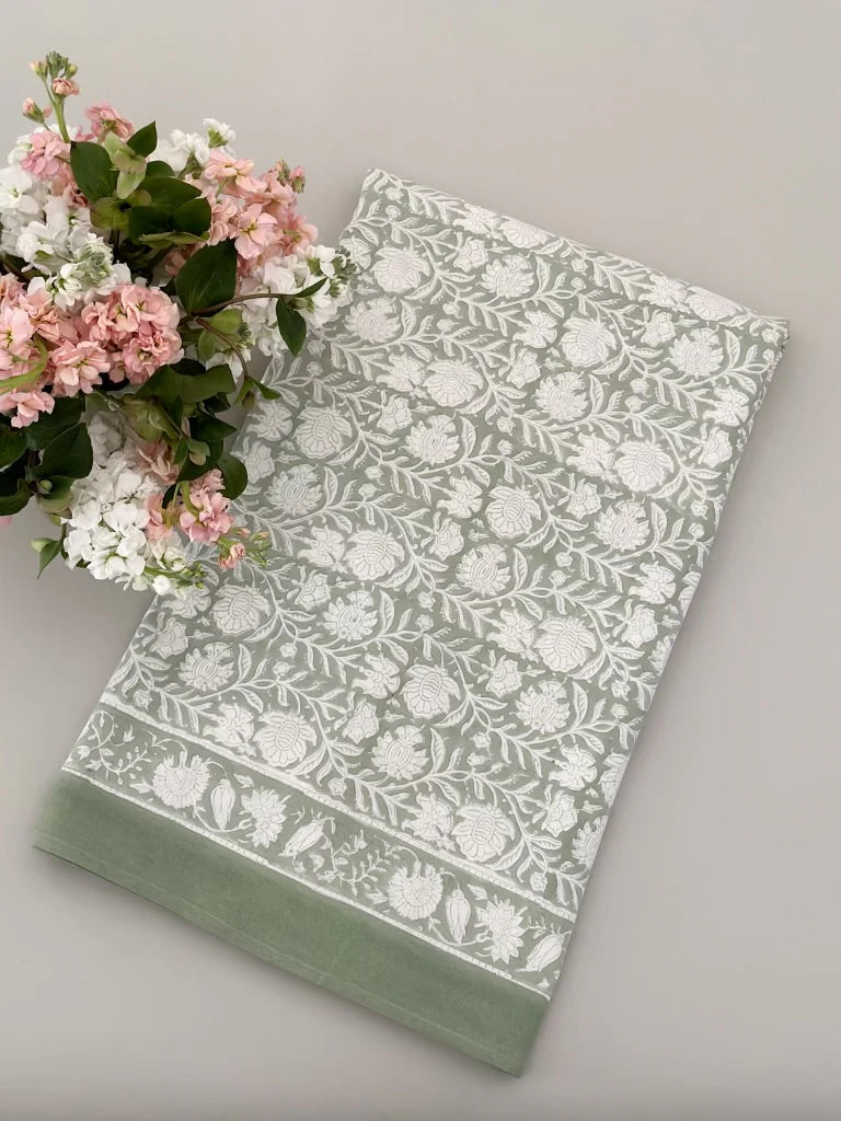 Light green print tablecloth - 72 x 132 in - The Preppy Bunny