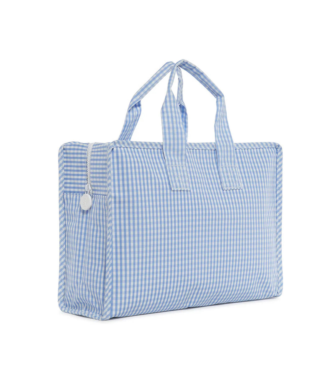 Zip Top Tote in Sky Gingham