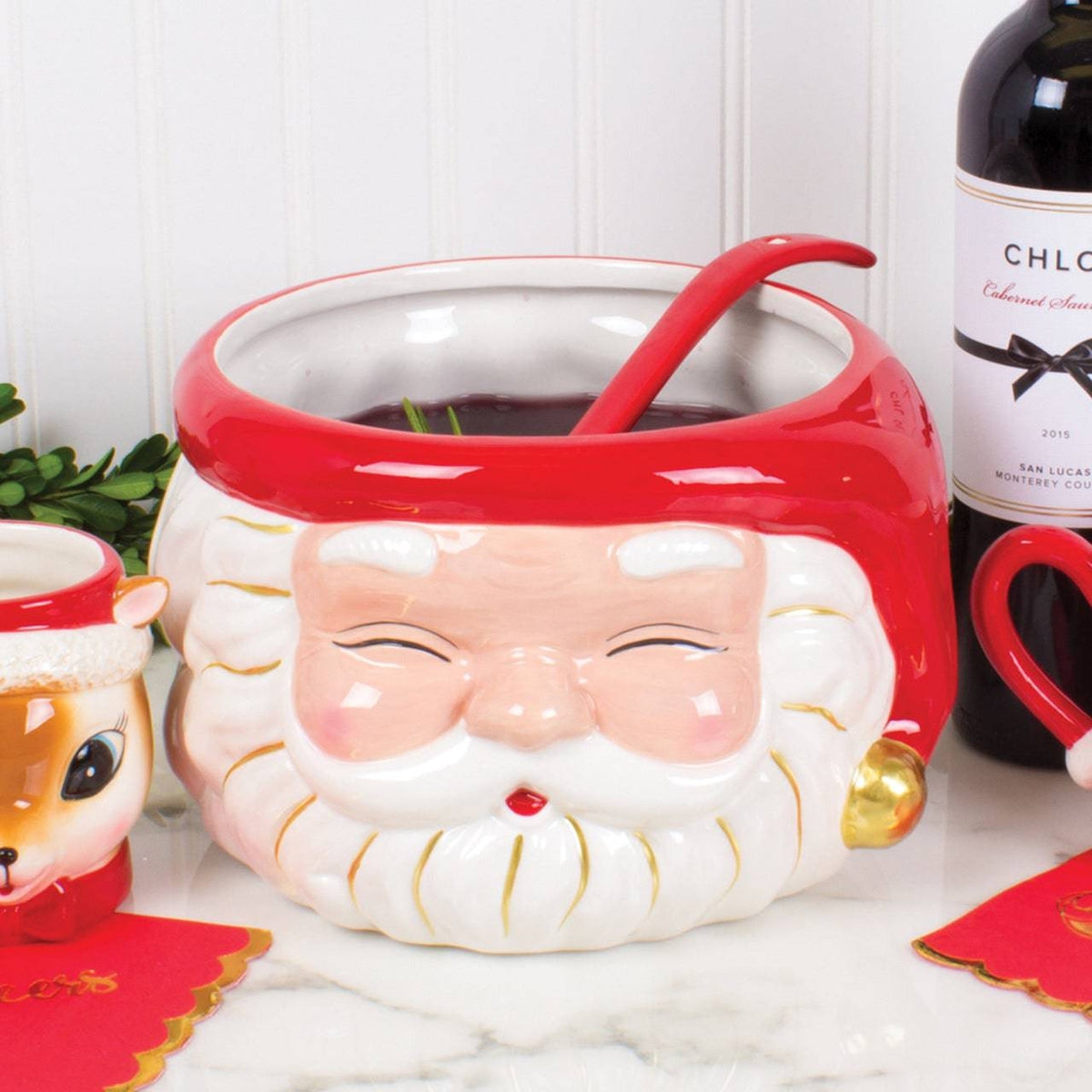 Santa Punch Bowl w/ Ladle - Red - The Preppy Bunny