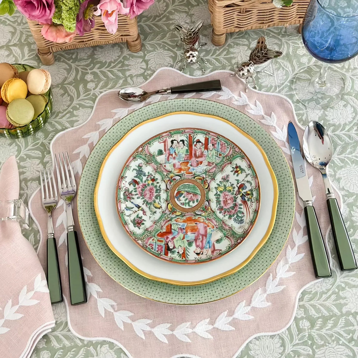 Light green print tablecloth - 72 x 132 in - The Preppy Bunny