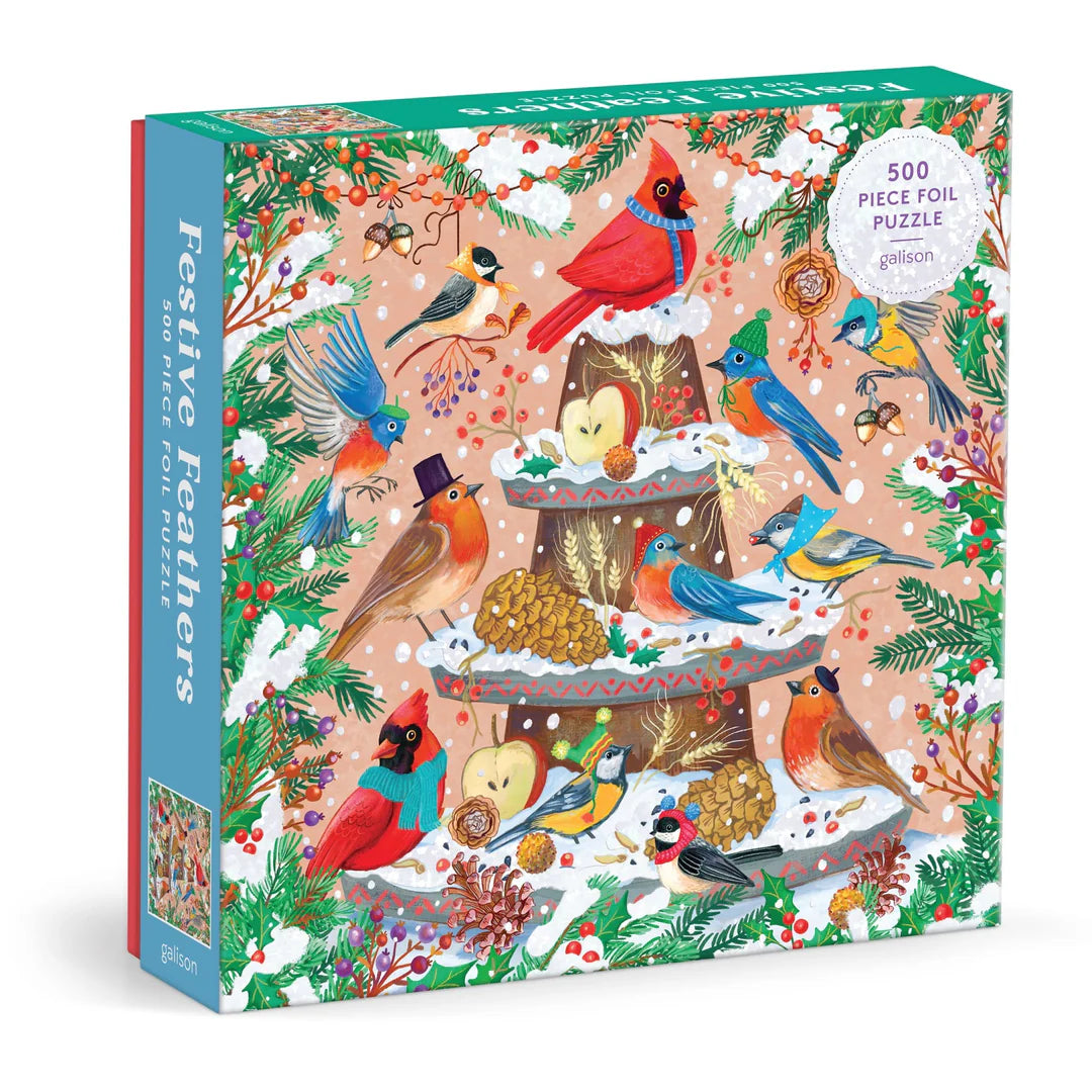 Festive Feathers 500 Piece Foil Puzzle - The Preppy Bunny