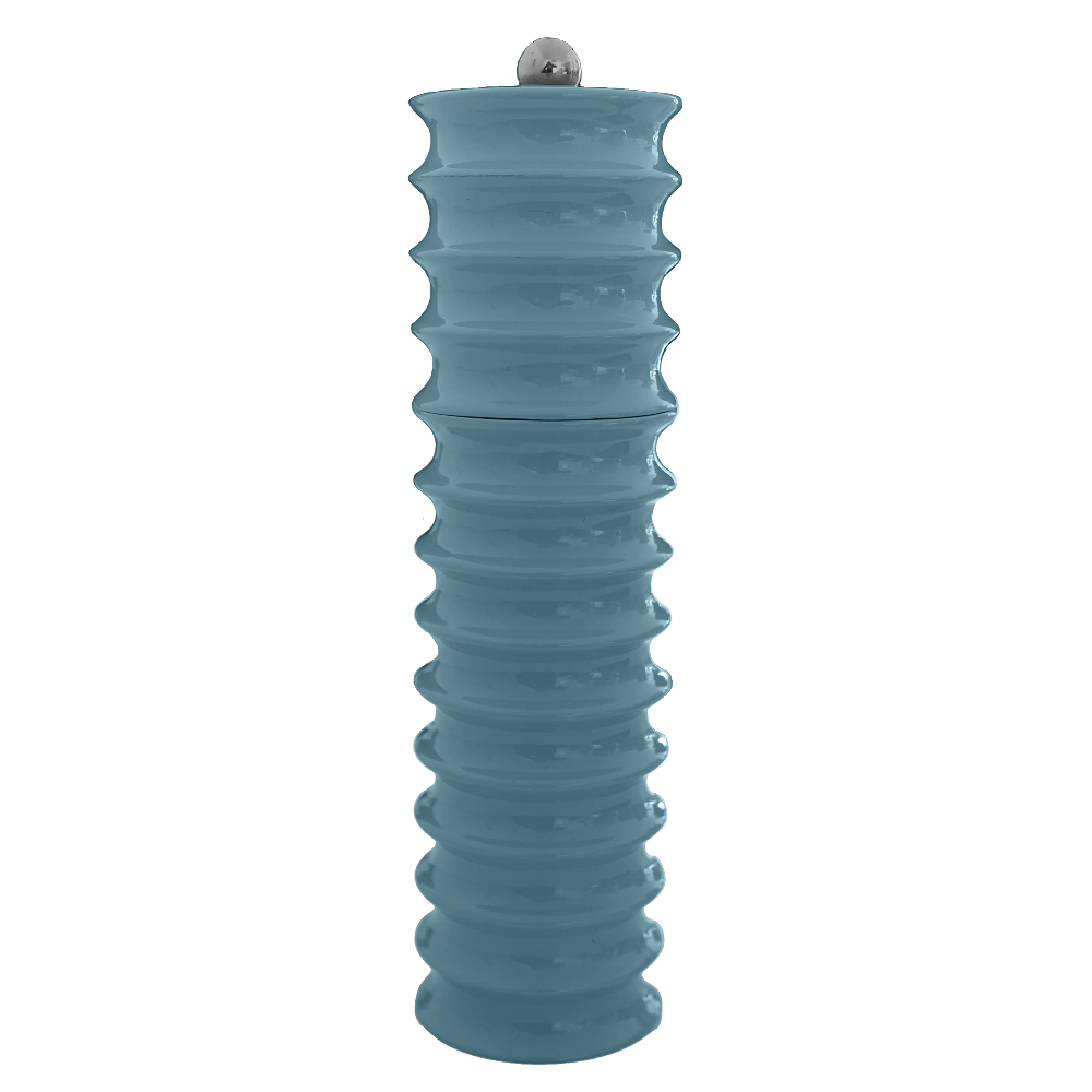 Blue textured pepper grinder on a white background