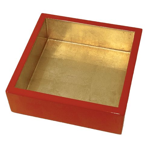 Lacquer Cocktail Napkin Holder in Coral &amp; Gold - The Preppy Bunny