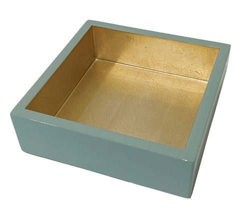 Lacquer Cocktail Napkin Holder in Celadon &amp; Gold - The Preppy Bunny