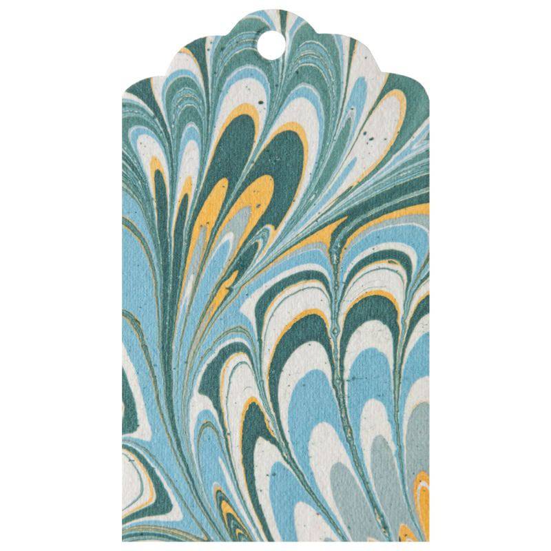 Blue &amp; Gold Peacock Marbled Tags - The Preppy Bunny