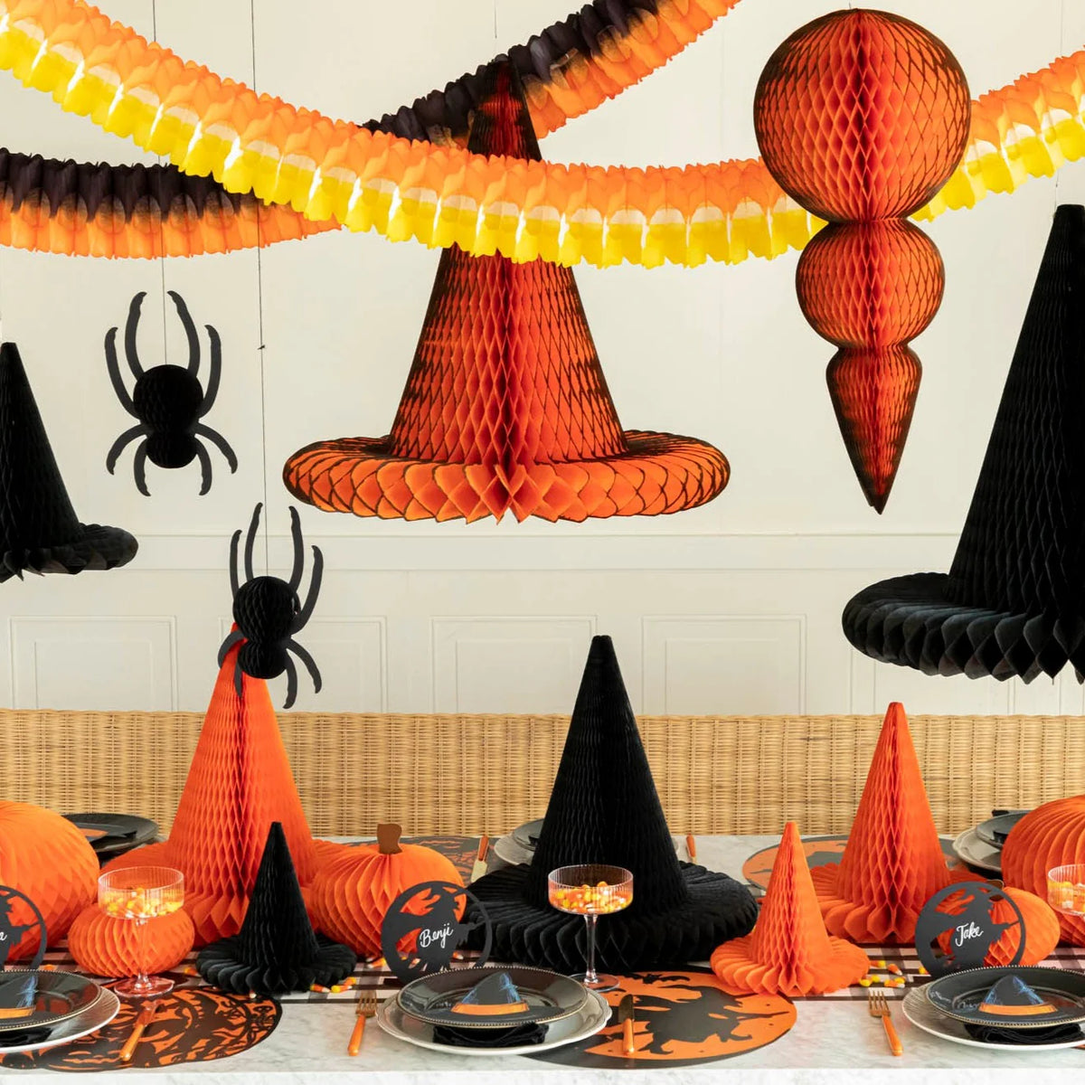 Small and Medium Honeycomb Witch Hat Set of 2 in Orange - The Preppy Bunny