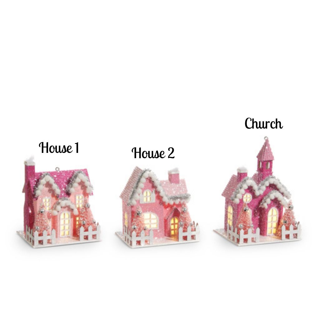 Lighted Pink Village Ornament - 3 styles