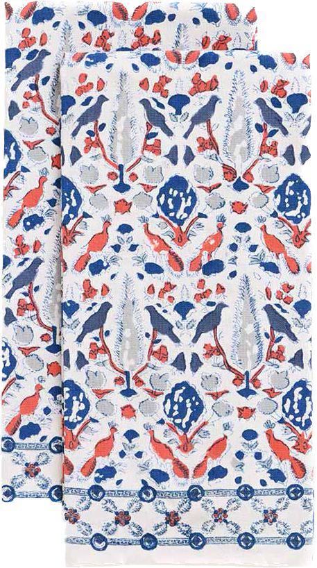 Dove & Cypress Blue & Persimmon Tea Towel set of 2 - The Preppy Bunny