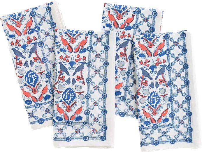 Dove & Cypress Blue & Persimmon Napkin | Set of 4 - The Preppy Bunny