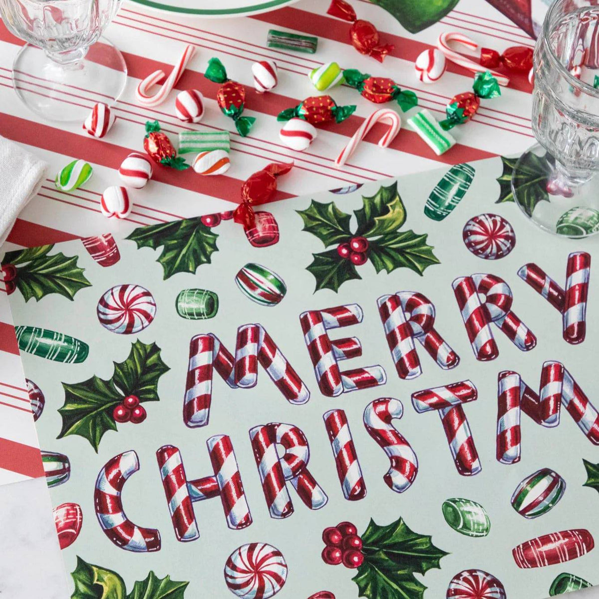 Merry Christmas Candy Paper Placemats - The Preppy Bunny