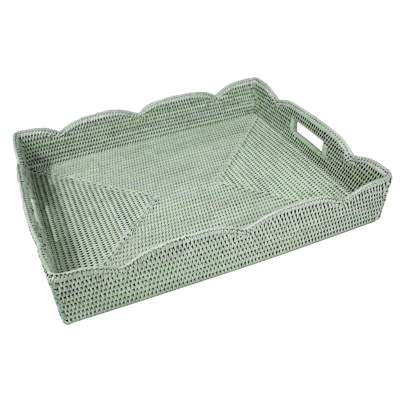 Rattan Scalloped Large Tray in Green - The Preppy Bunny