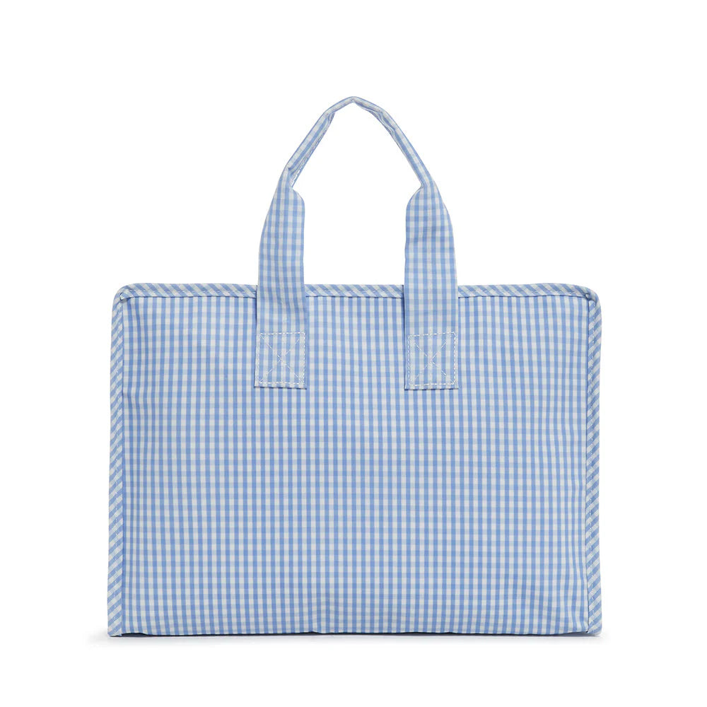 Zip Top Tote in Sky Gingham - The Preppy Bunny