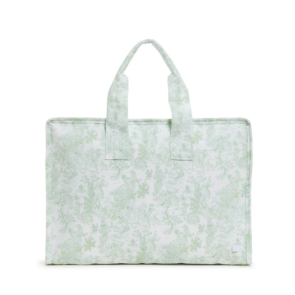 Zip Top Tote in Bunny Toile Green - The Preppy Bunny