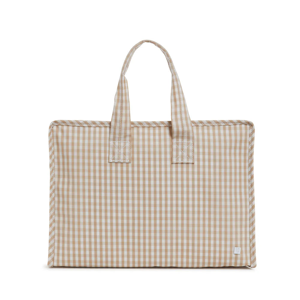 Zip Top Tote in Khaki Gingham - The Preppy Bunny