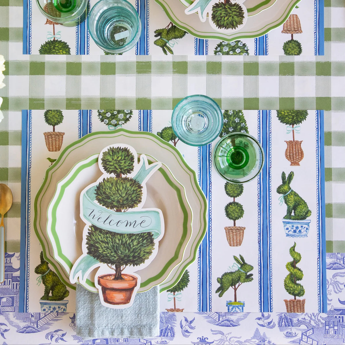 Moss Painted Check Table Runner - The Preppy Bunny