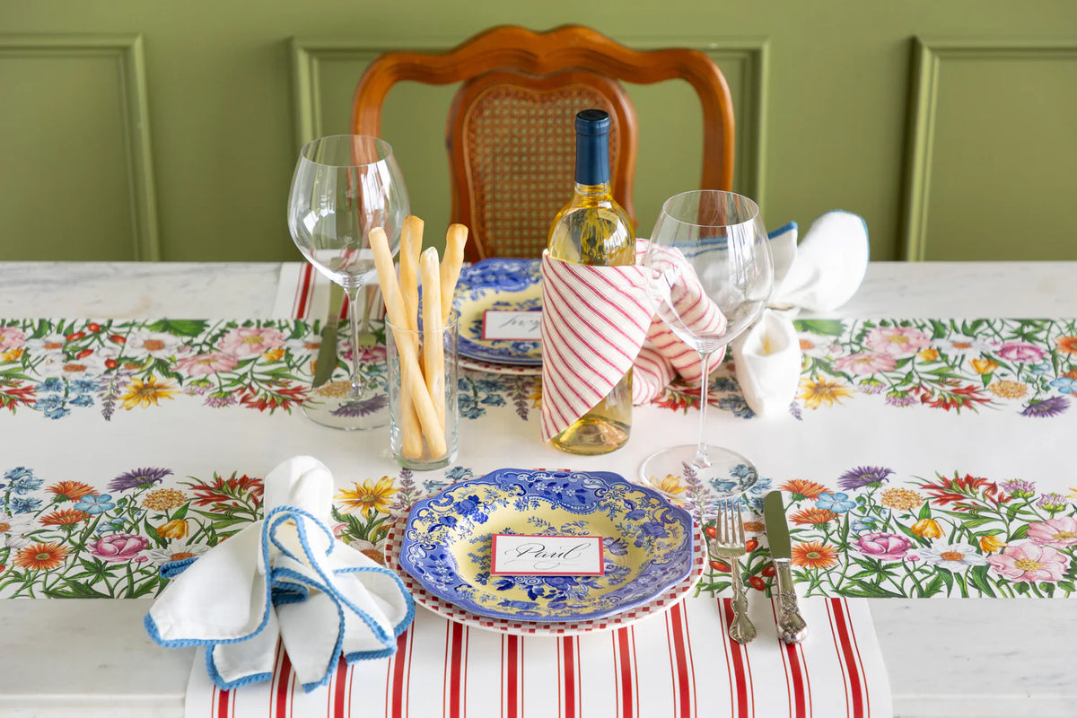 Red Linen Stripe Table Runner - The Preppy Bunny