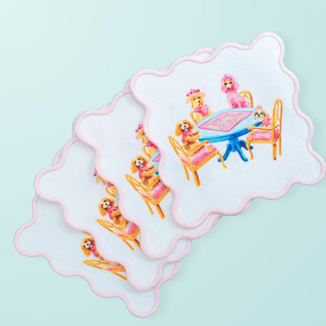 Dogs Playing Mahjong Cocktail Squares - The Preppy Bunny