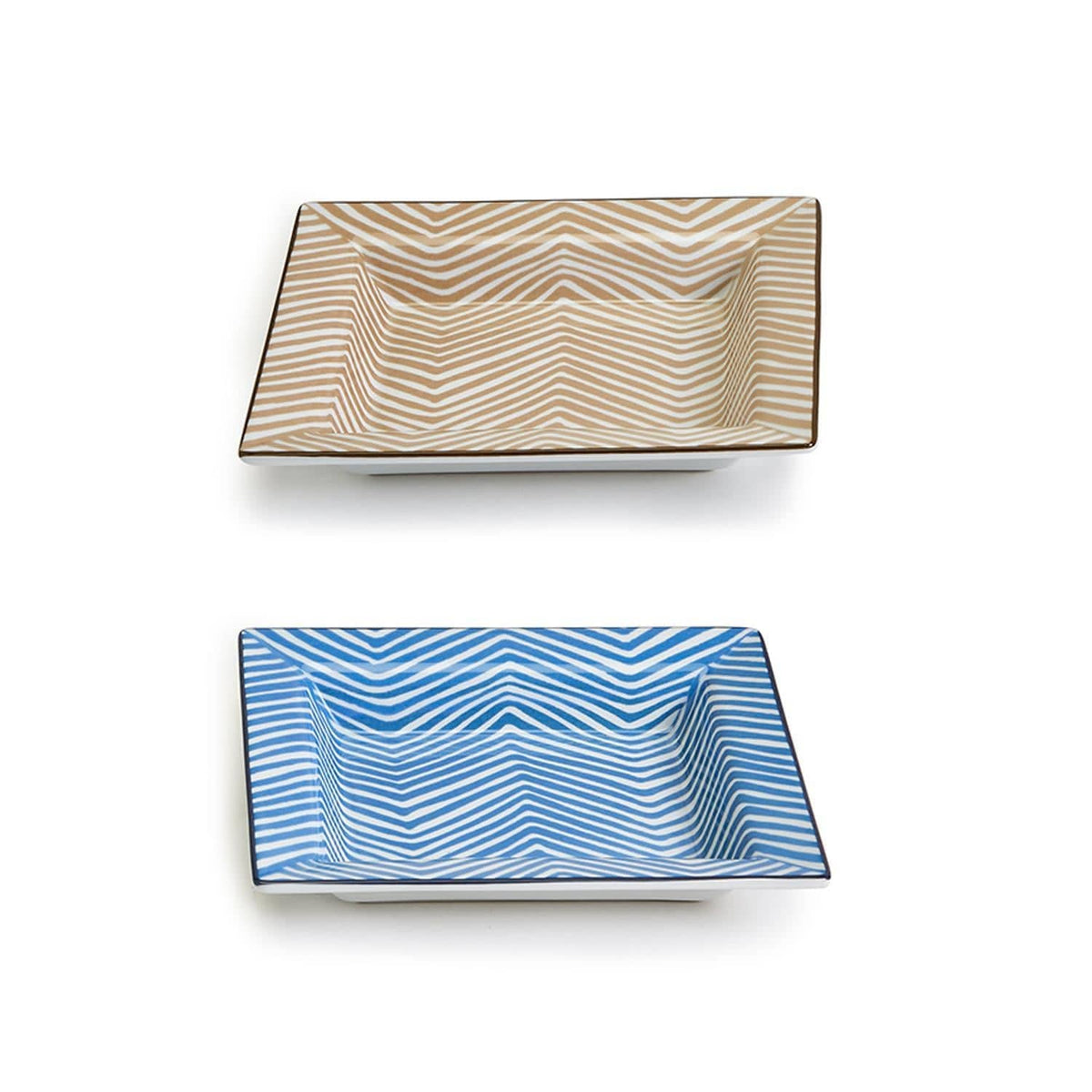 Herringbone Pattern Porcelain Decorative Tray in 2 Colors: Camel, French Blue - The Preppy Bunny