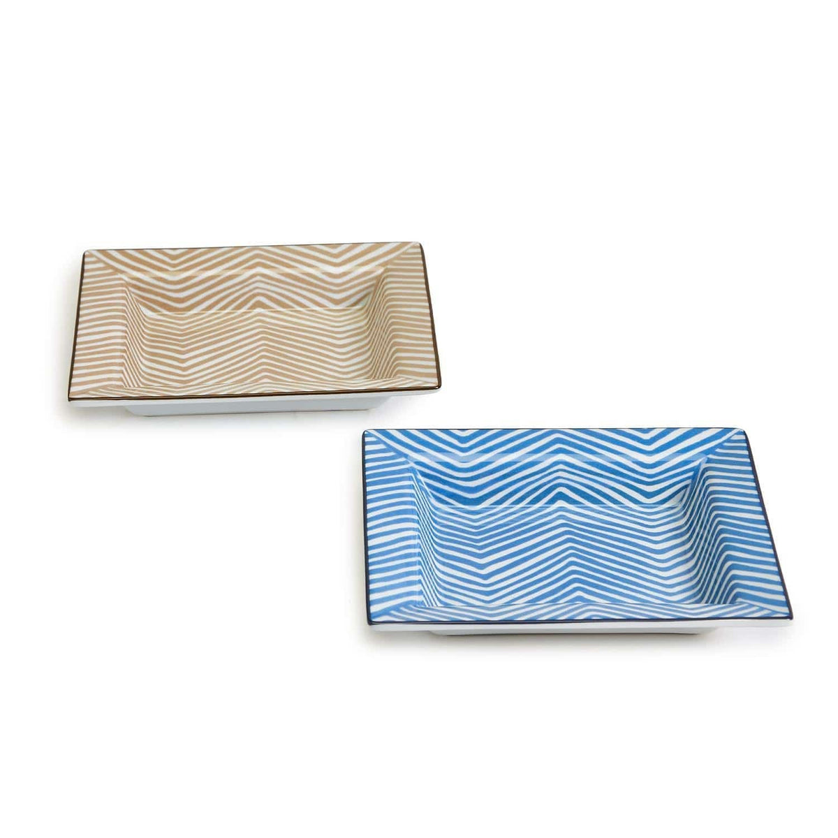 Herringbone Pattern Porcelain Decorative Tray in 2 Colors: Camel, French Blue - The Preppy Bunny