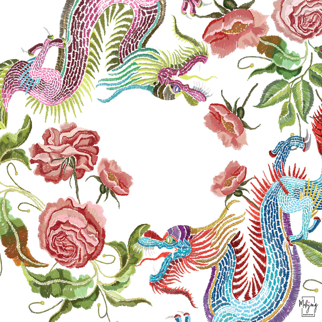 Year of the Dragon Mahjong Mat in Dove White - The Preppy Bunny