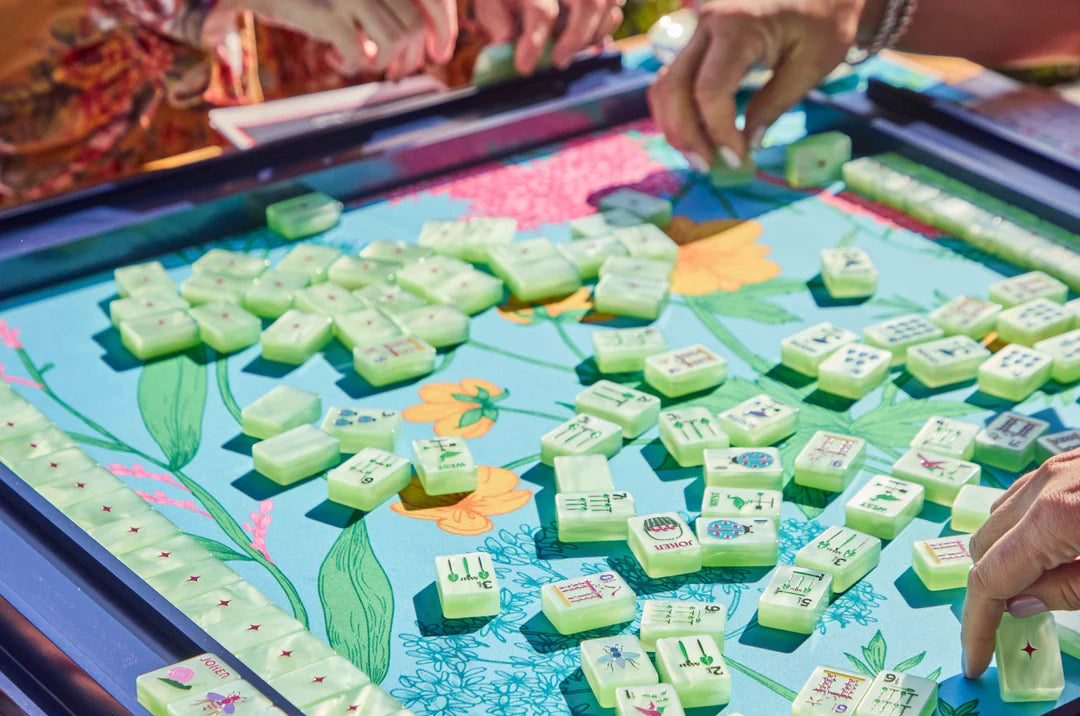 Garden Glow Mahjong Mat in Turquoise - The Preppy Bunny