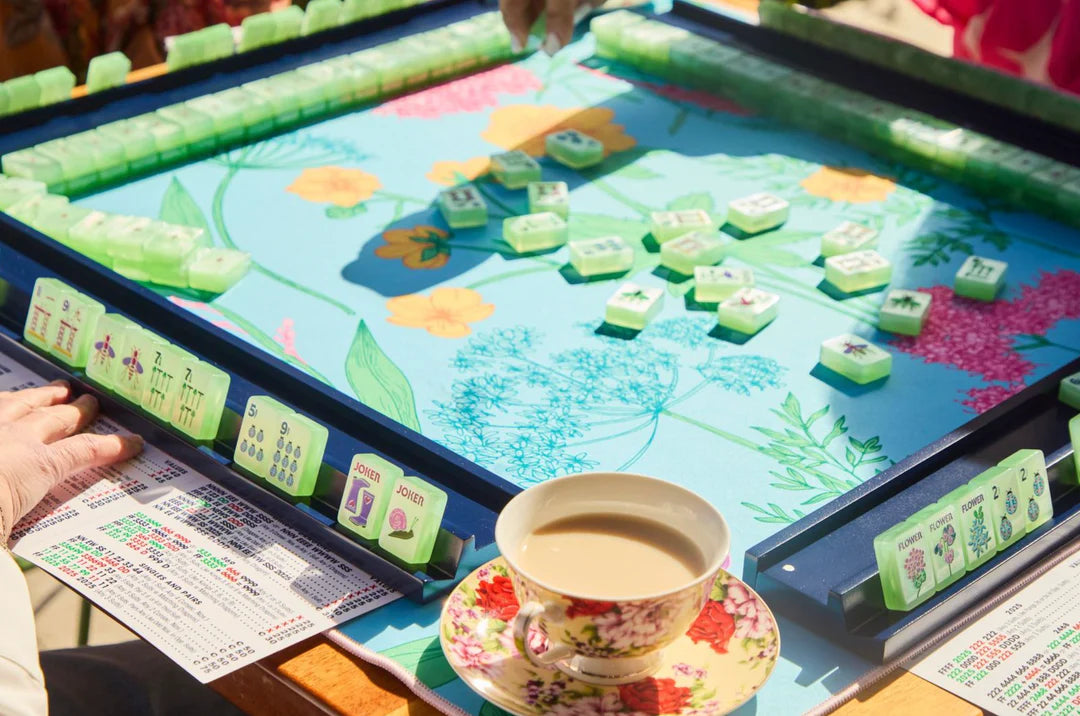 Garden Glow Mahjong Mat in Turquoise - The Preppy Bunny