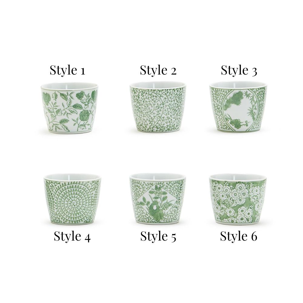 2 3/4&quot; H Green Cachepot in 6 Designs (food safe) - Hand-Painted Porcelain - The Preppy Bunny