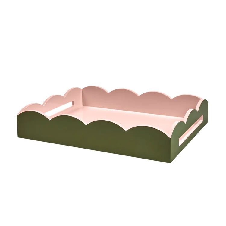 Khaki & Pink Lacquered Scallop Medium Two-Tone Tray - The Preppy Bunny