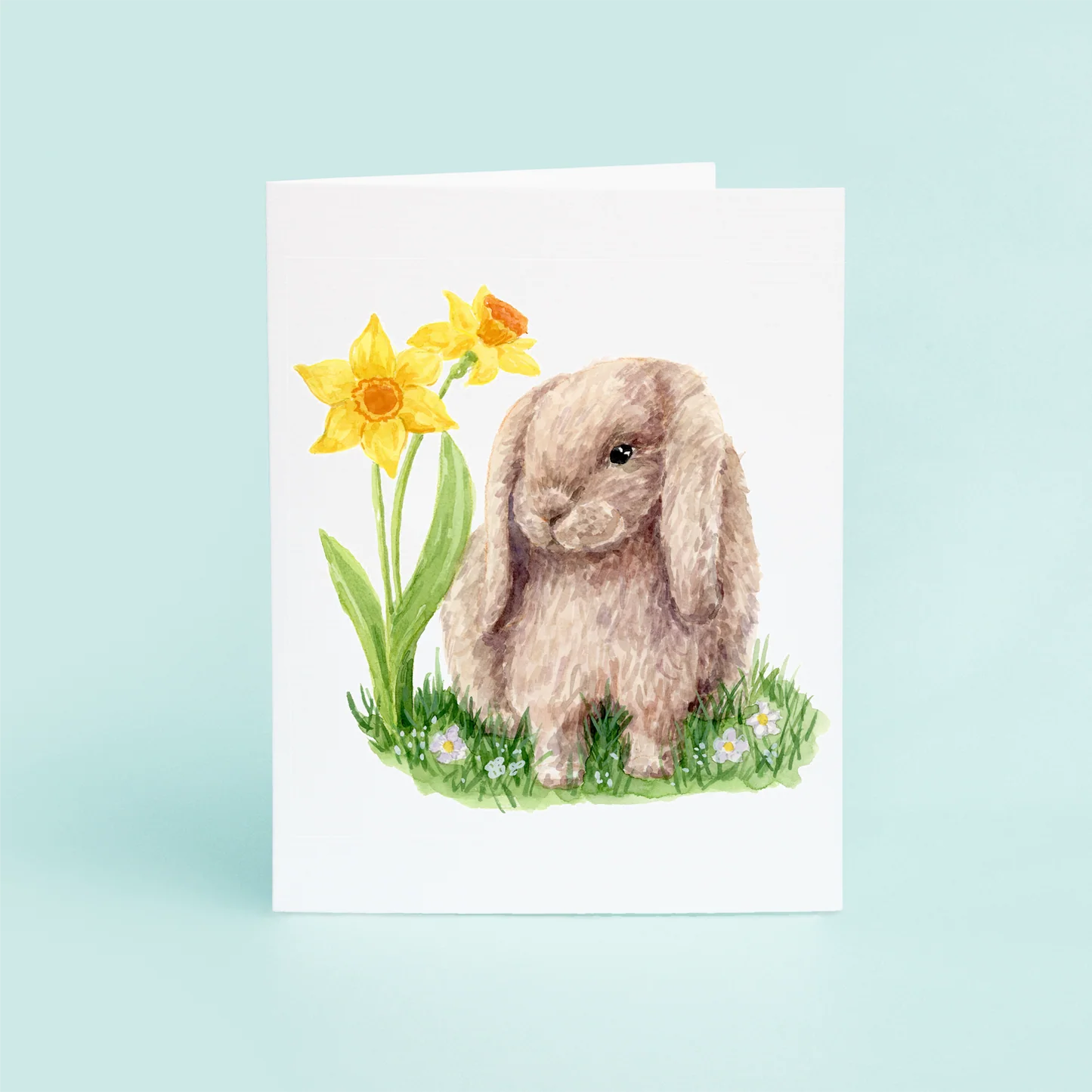 Cute Bunny with Daffodils Greeting Card - The Preppy Bunny