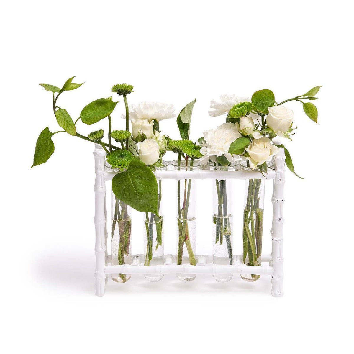 White Natural Bamboo Vase with 5 Glass Tubes - The Preppy Bunny