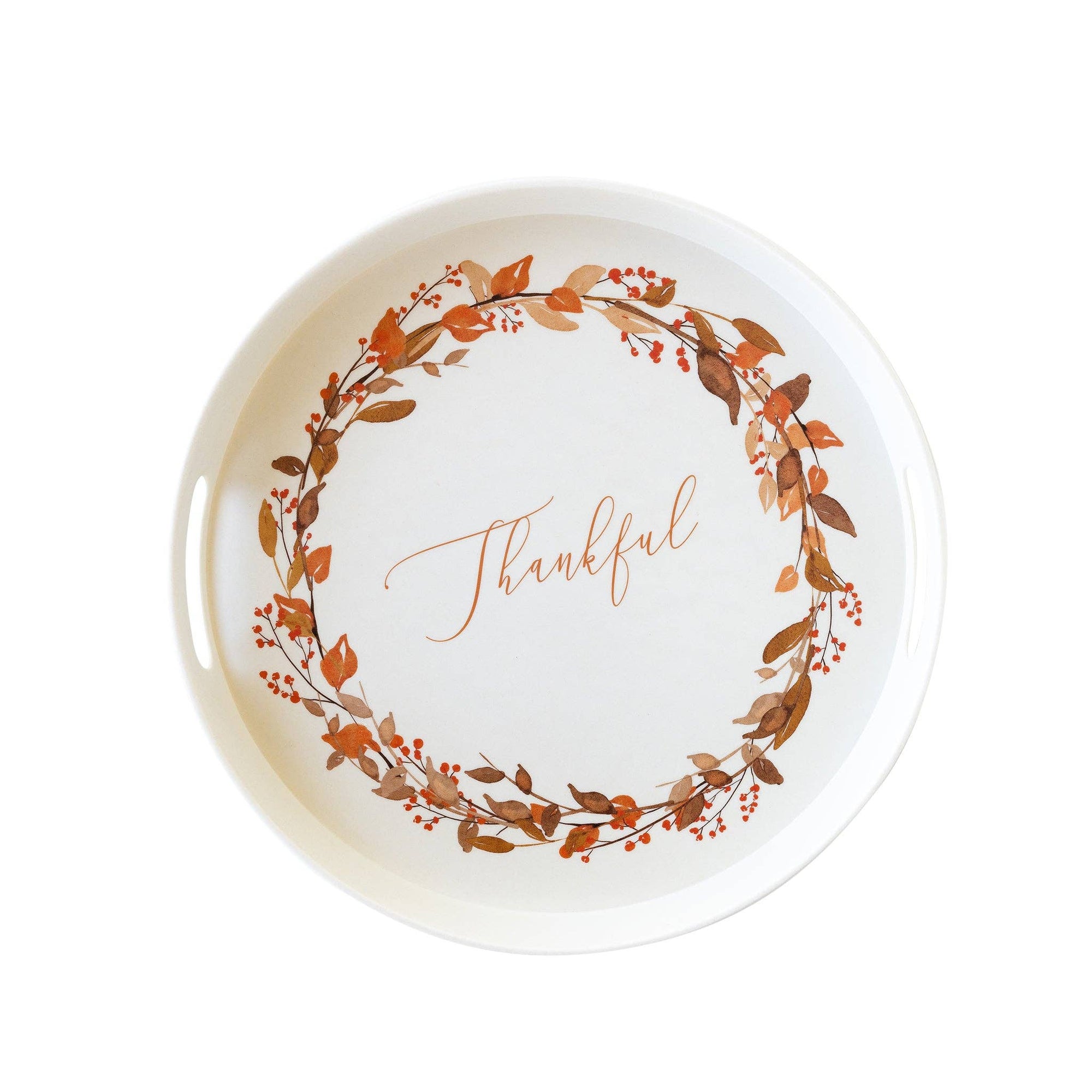 Thankful Wreath Reusable Bamboo Round Serving Tray - The Preppy Bunny