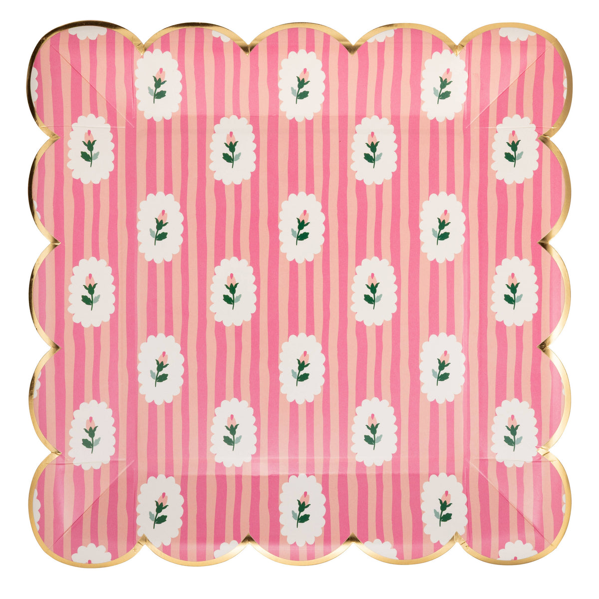 Striped Floral PInk 9" Plates - The Preppy Bunny