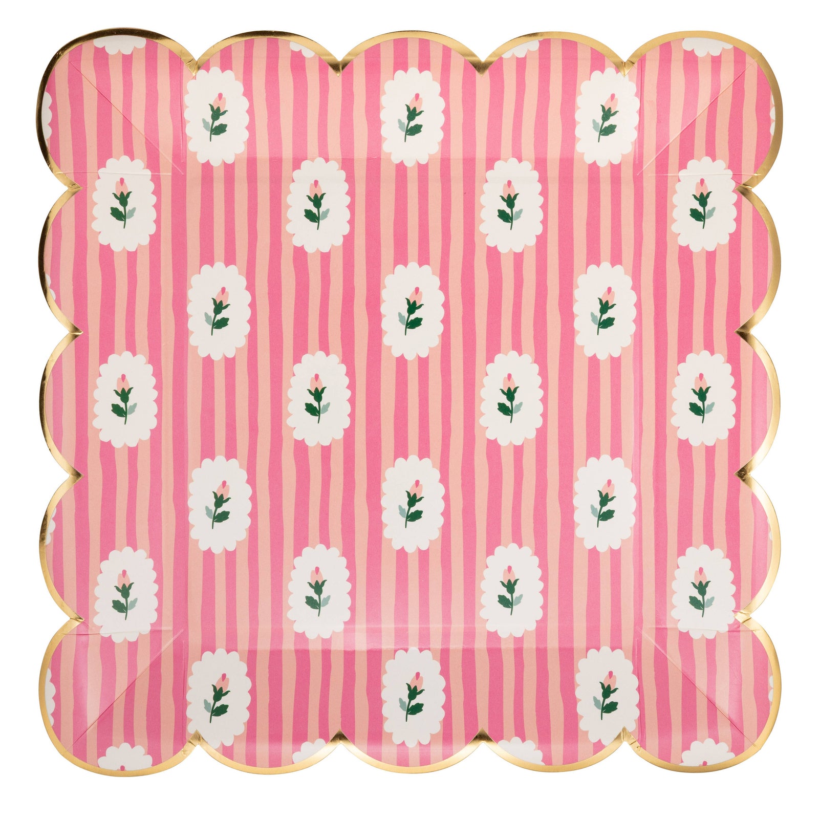 Striped Floral PInk 9" Plates - The Preppy Bunny