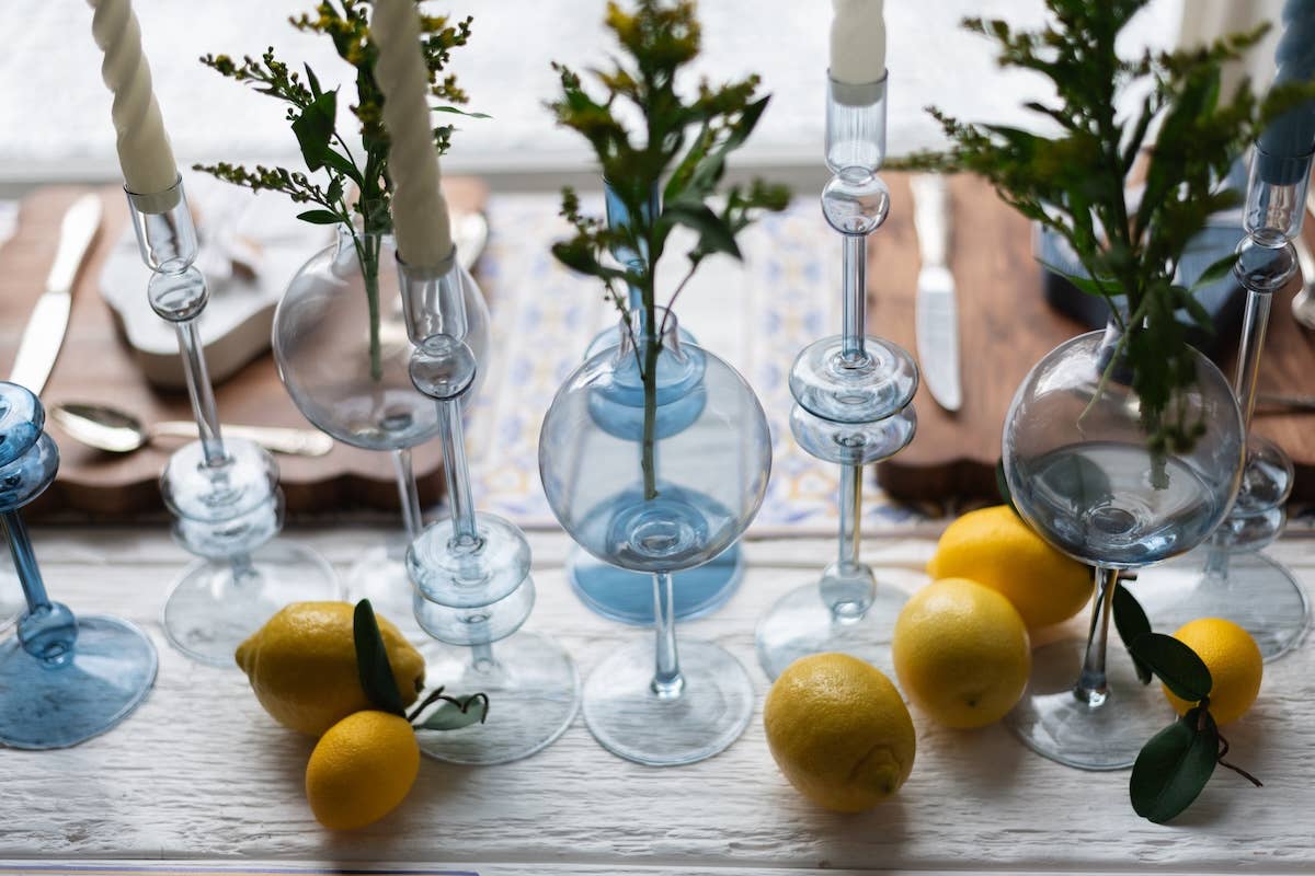 Glass Candlestick in Denim - Large - The Preppy Bunny