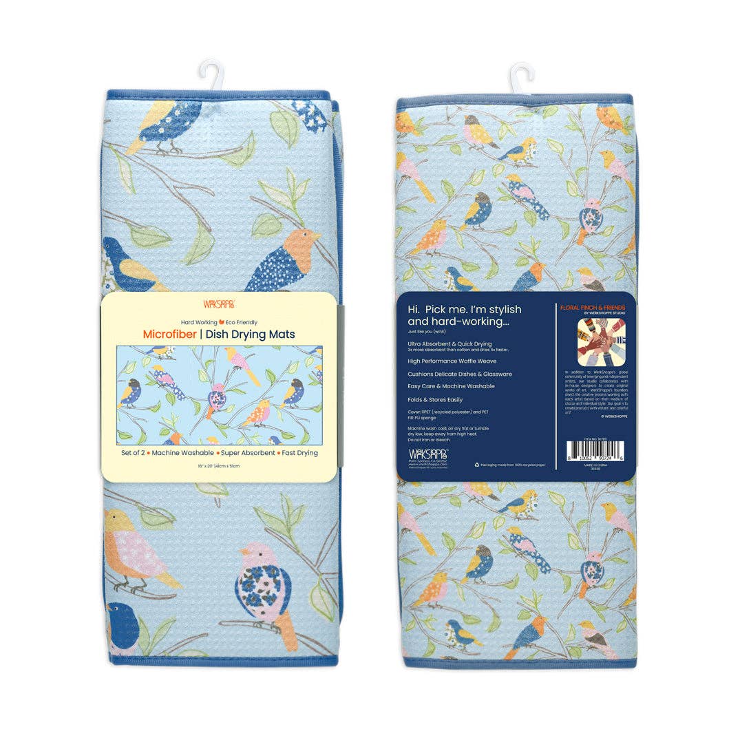 Floral Finch &amp; Friends Dish Drying Mats, Set of 2 - The Preppy Bunny