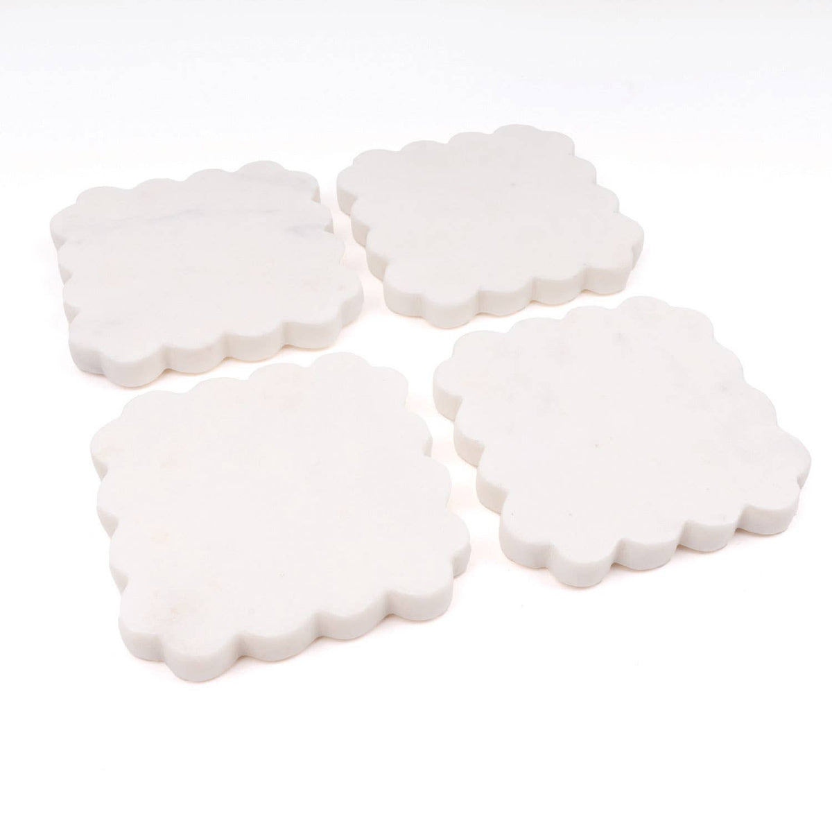 White Marble Scalloped Coaster Set