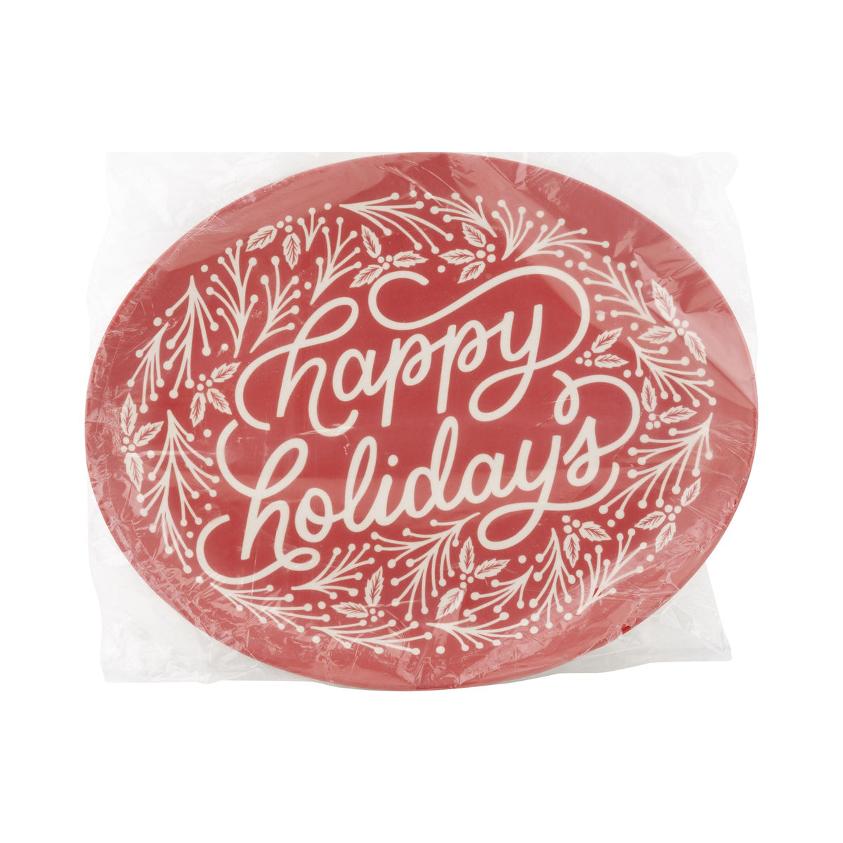 Happy Holidays Oval Bamboo Tray 12x15